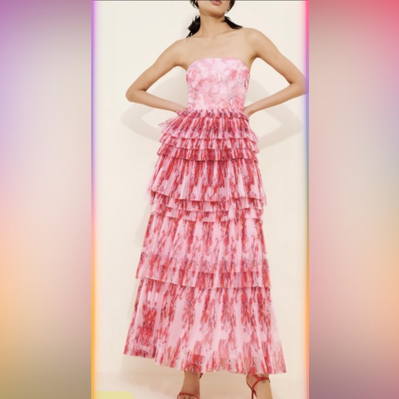 HUTCH Tulle Elegant Pink Strapless Tiered Dress